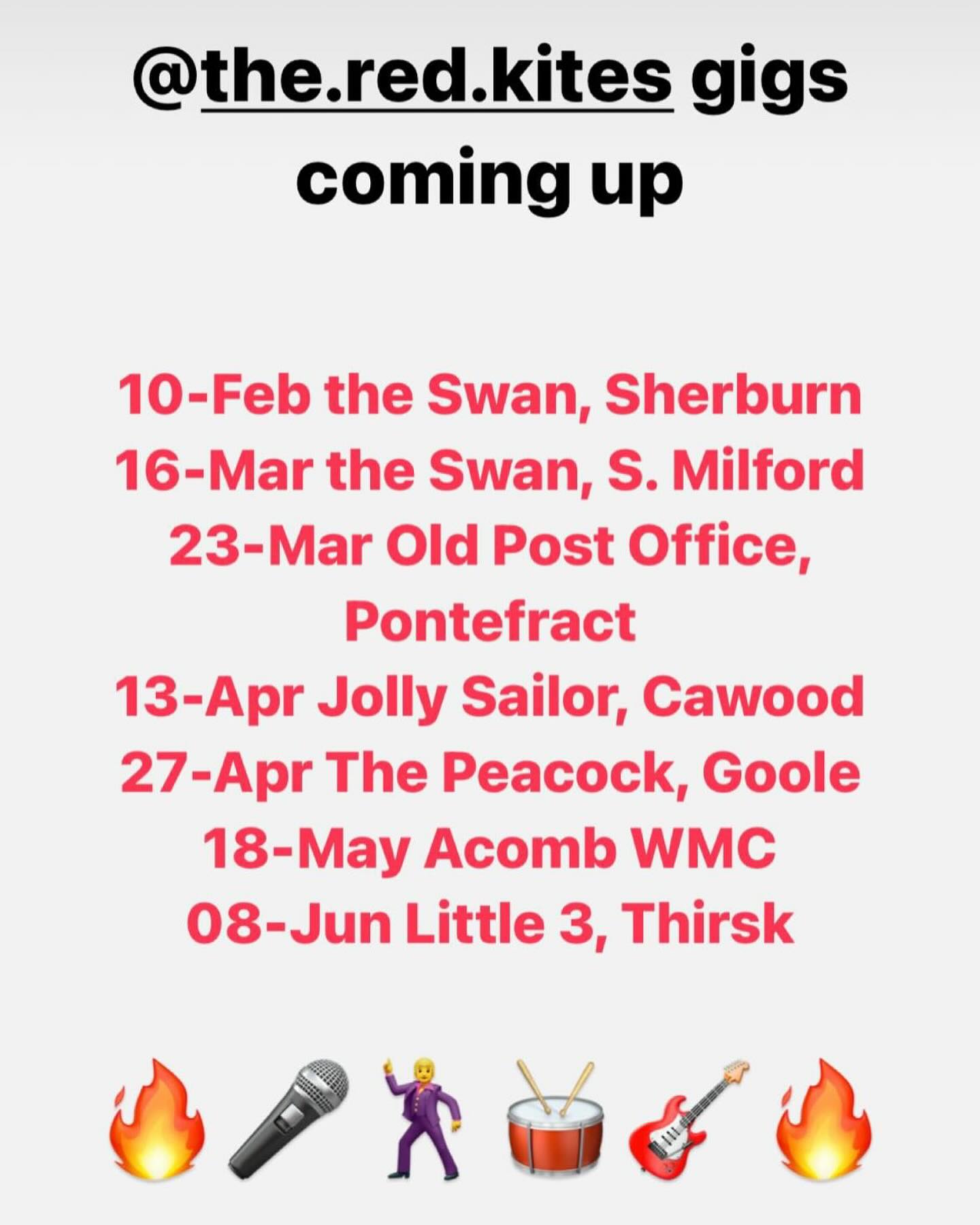 Gigs booked in for the first half of the year
